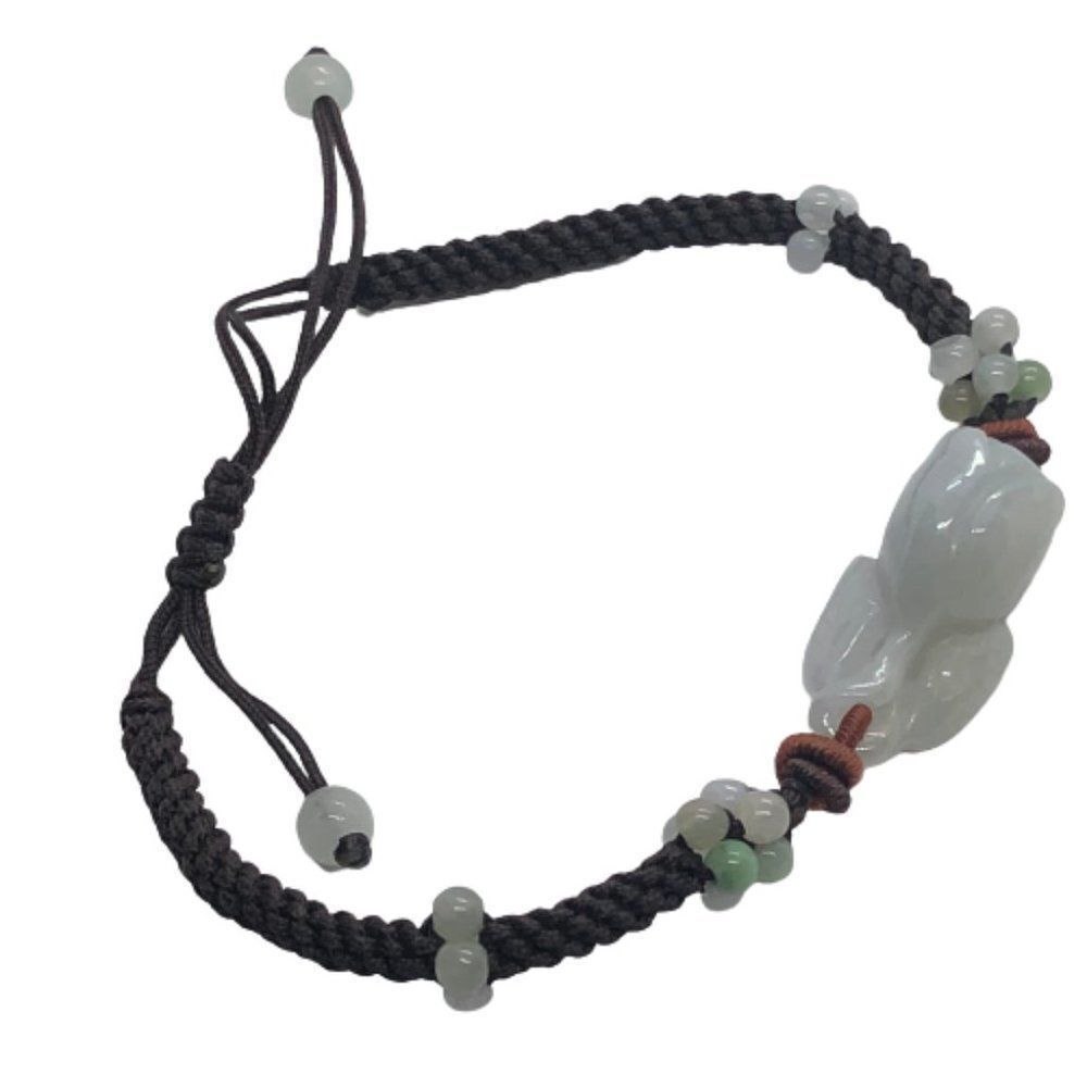 Stunning Carved Jade Rose On Macrame Bracelet